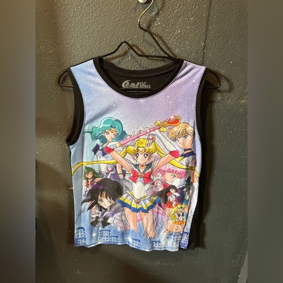 Sailor Moon Blue and Black Anime Graphic Tank Top - Picture 1 of 3
